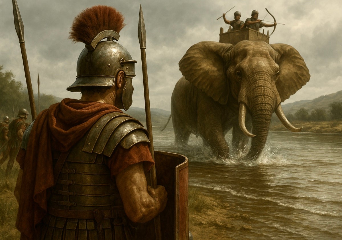 Recreación de la batalla de Ilipa en el entorno de la actual Sevilla en el 206 a. C., que enfrentó a romanos y cartagineses