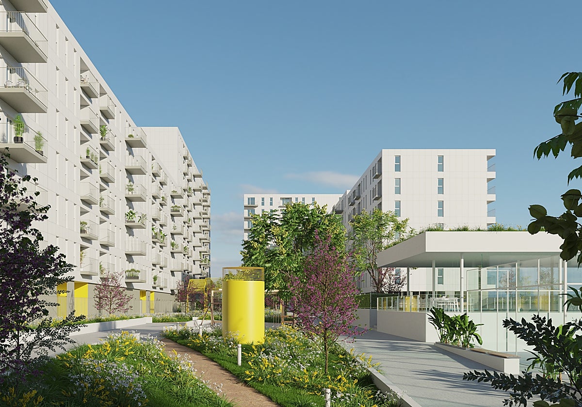 Recreación de algunas de las 480 viviendas que se ubicarán en Entrenúcleos en la modalidad de alquiler asequible