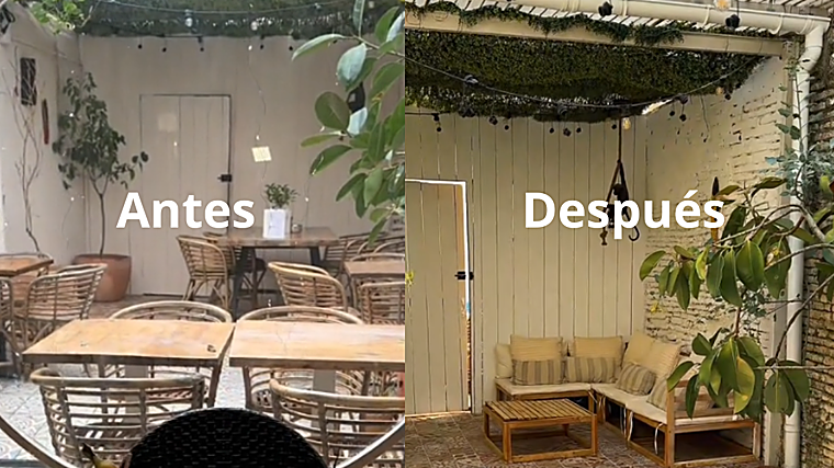Monataje patio cafetería antes y después