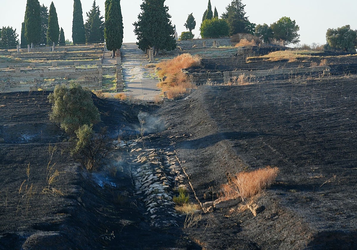 Imagen del incendio en el sector sur del conjunto de Itálica