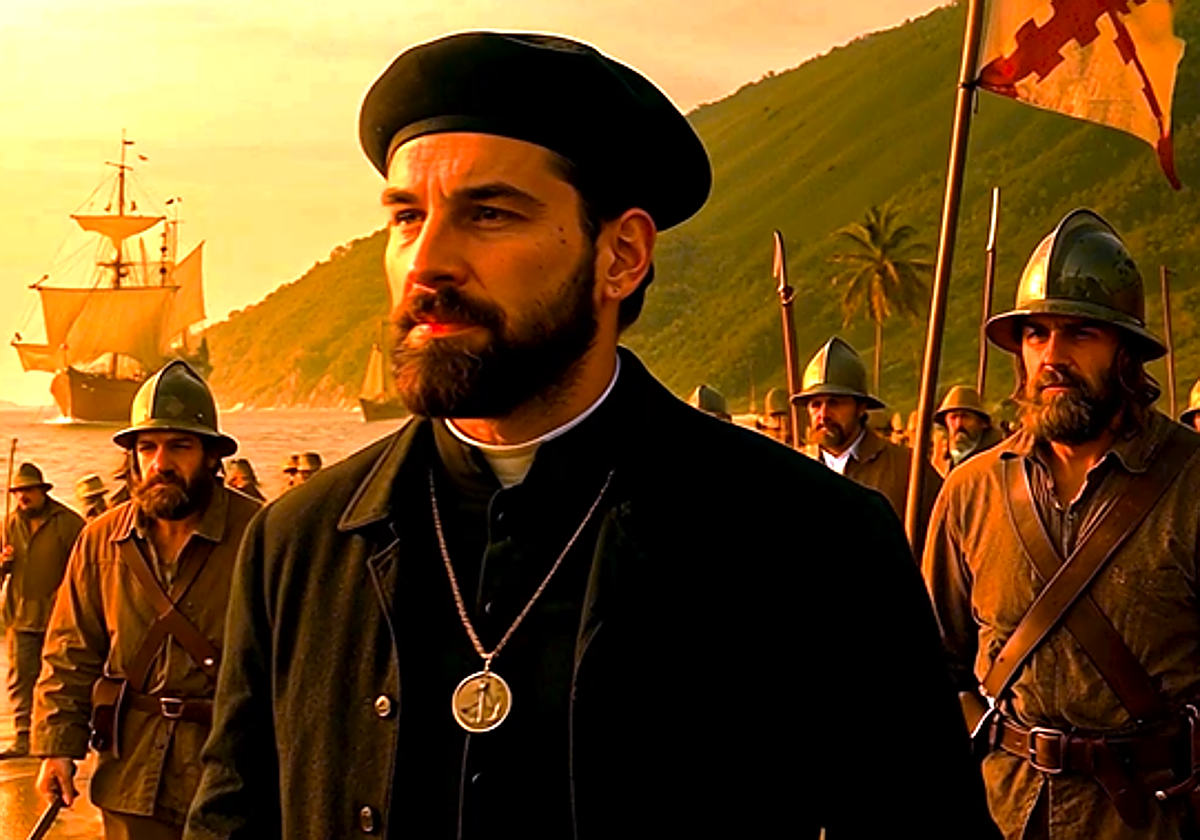 Recreación de la llegada de Rodrigo de Bastidas a la Bahía de Santa Marta el 29 de julio de 1525