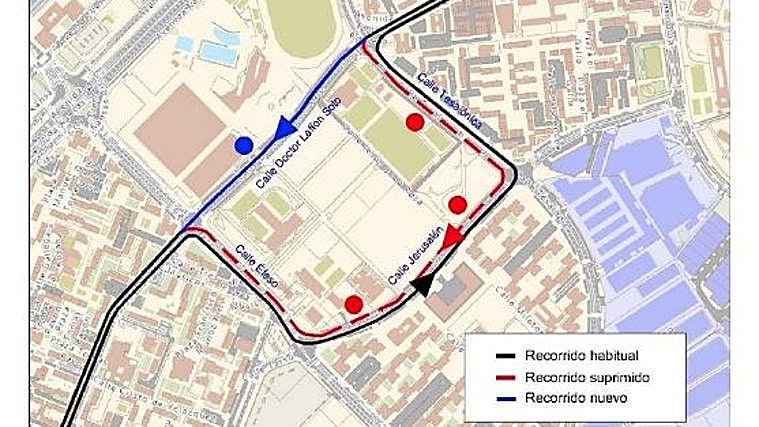 Recorrido modificado de las líneas de Tussam