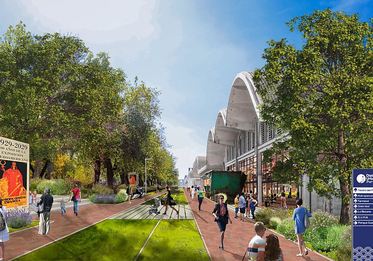 Recreación del futuro Distrito Portuario de Sevilla