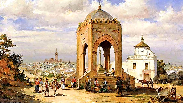 Cuadro del camino del Oriente o de la Cruz del Campo en el siglo XIX, obra del pintor carmonense Manuel Fernández