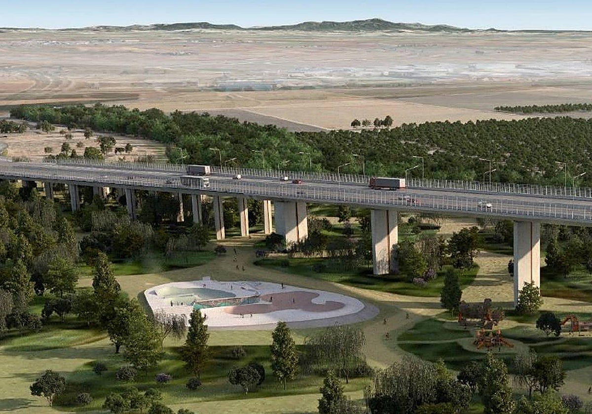 Recreación del viaducto de aproximación al puente de la SE-40 sobre el futuro corredor verde