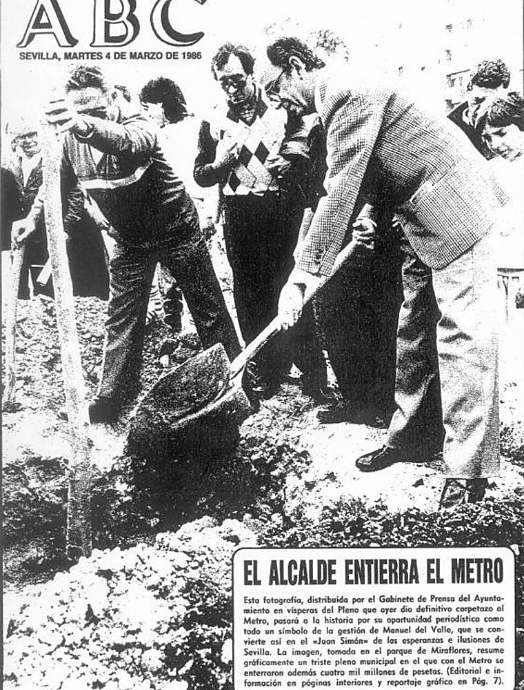Portada de ABC de Sevilla en la que se anuncian el cese definitivo de las obras del metro