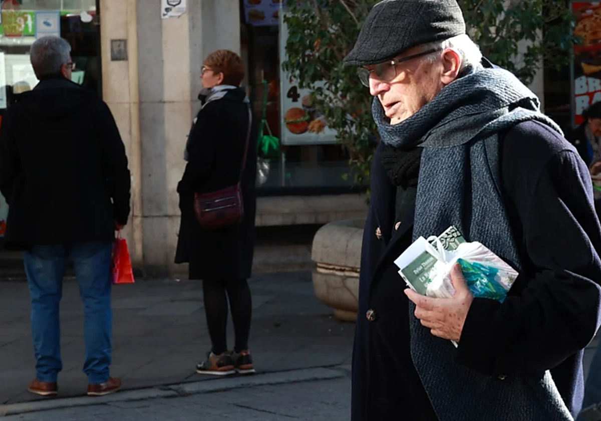 Imagen de una persona abrigada caminando por el centro de Sevilla durante una jornada de frío