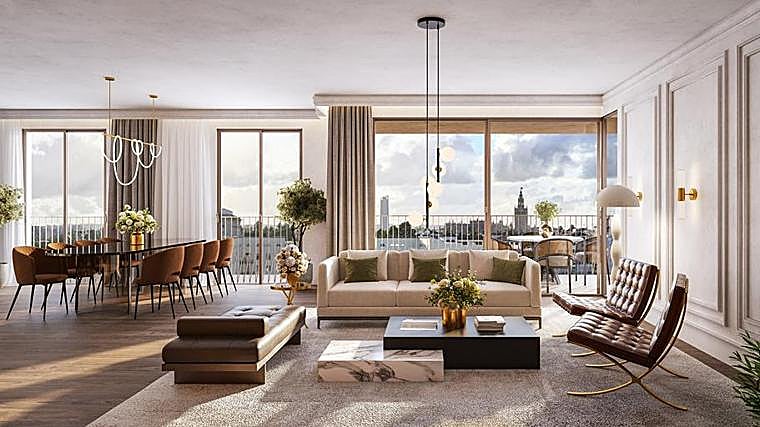 Gran salón diáfano de una de las viviendas