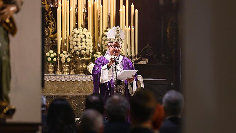 Archbishop of Seville, José Ángel Saez Meneses, at the seasonal Mass in Las Piñas