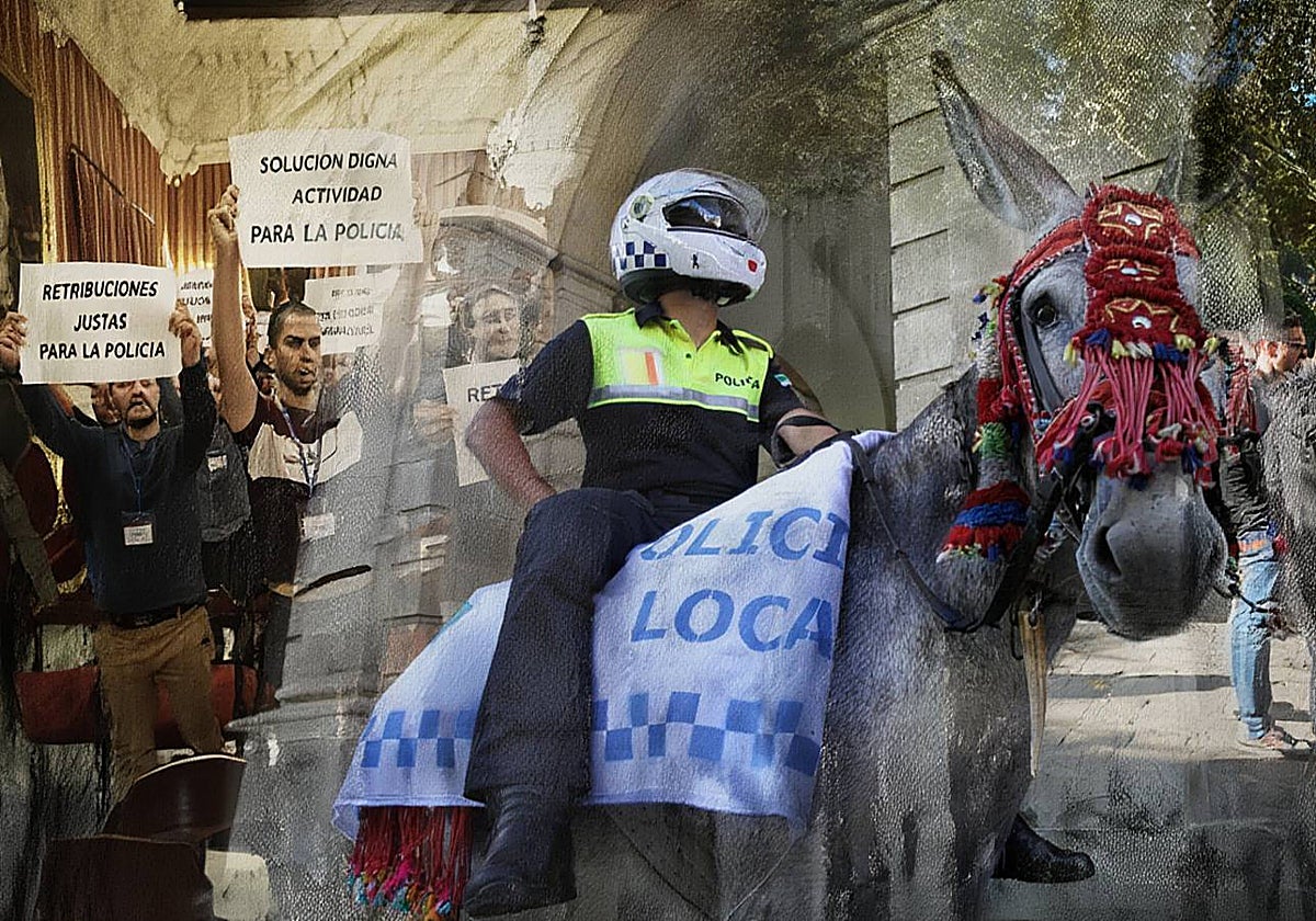 Montaje con distintas protestas de la Policía Local de Sevilla a los largo de los últimos 25 años