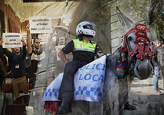 Montaje con distintas protestas de la Policía Local de Sevilla a los largo de los últimos 25 años