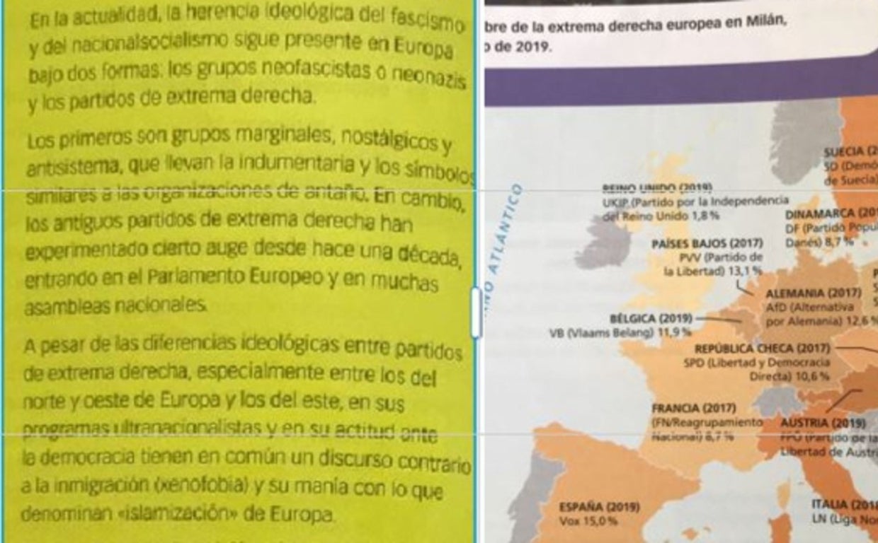 El juez admite la querella de Vox por presunto delito contra el honor al aparecer como un partido nazi en un libro de texto