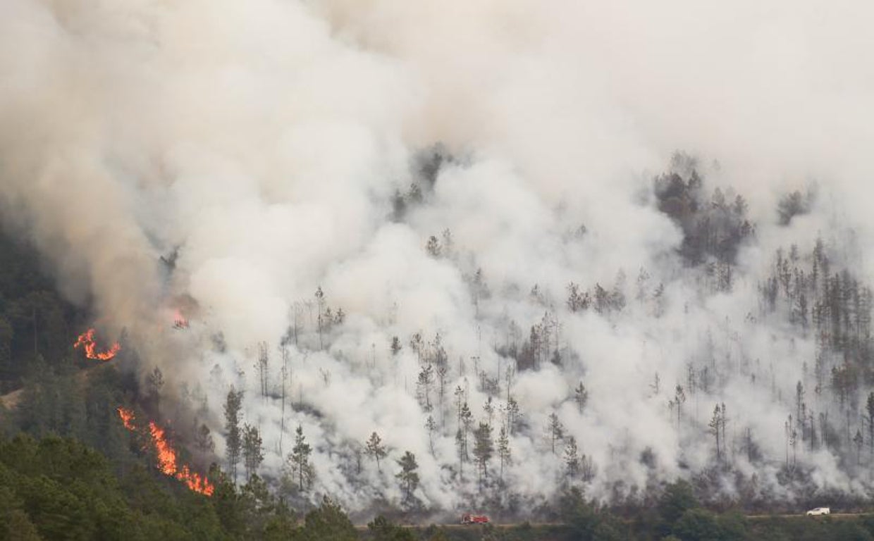 Labores de extinción del fuego en la Sierra de Caurel en A Pobra do Brollón, Lugo
