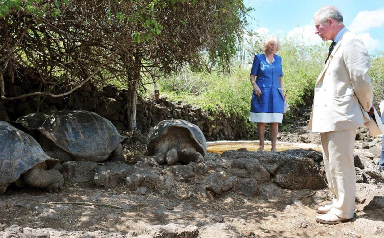 El Rey y la Reina consorte en una visita a la Fundación Charles Darwin en las islas Galápagos en 2009