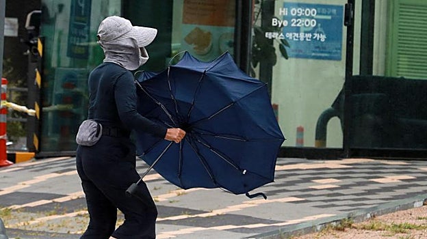 Un ciudadano japonés se enfrenta al viento