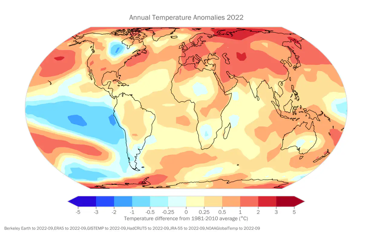 Mapa de anomalías térmicas en 2022