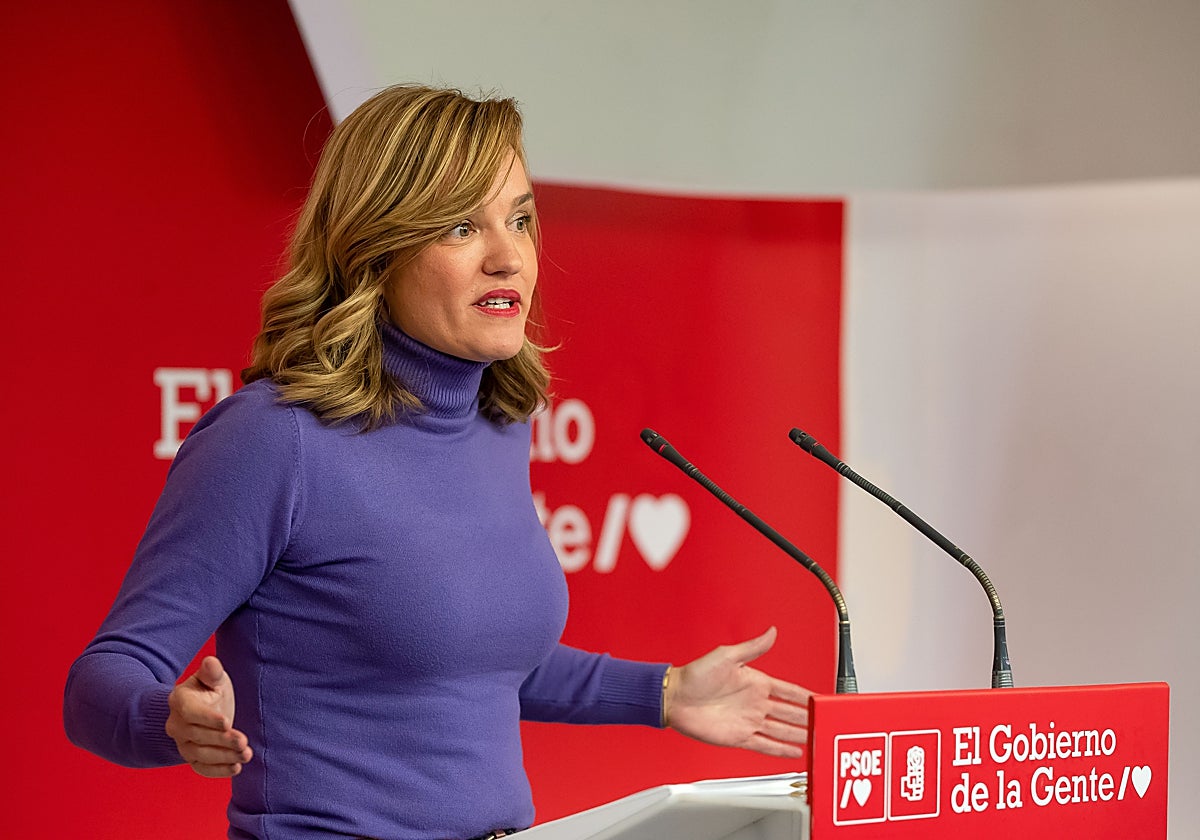 Pilar Alegría, este lunes en la sede del PSOE