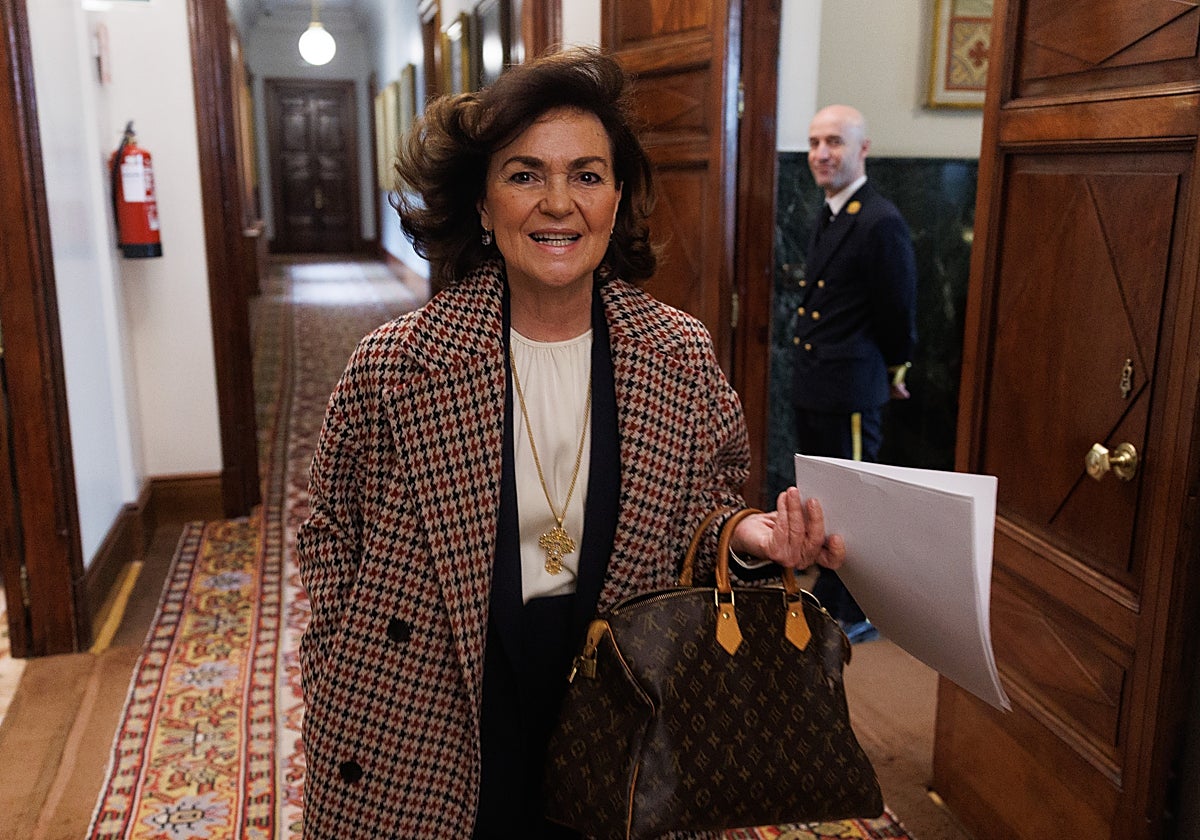 La presidenta de la Comisión de Igualdad del Congreso y exvicepresidenta del Gobierno, Carmen Calvo, este martes