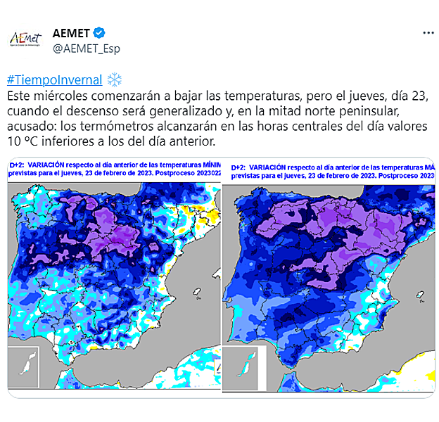Variación de temperaturas que traerá el nuevo temporal a España