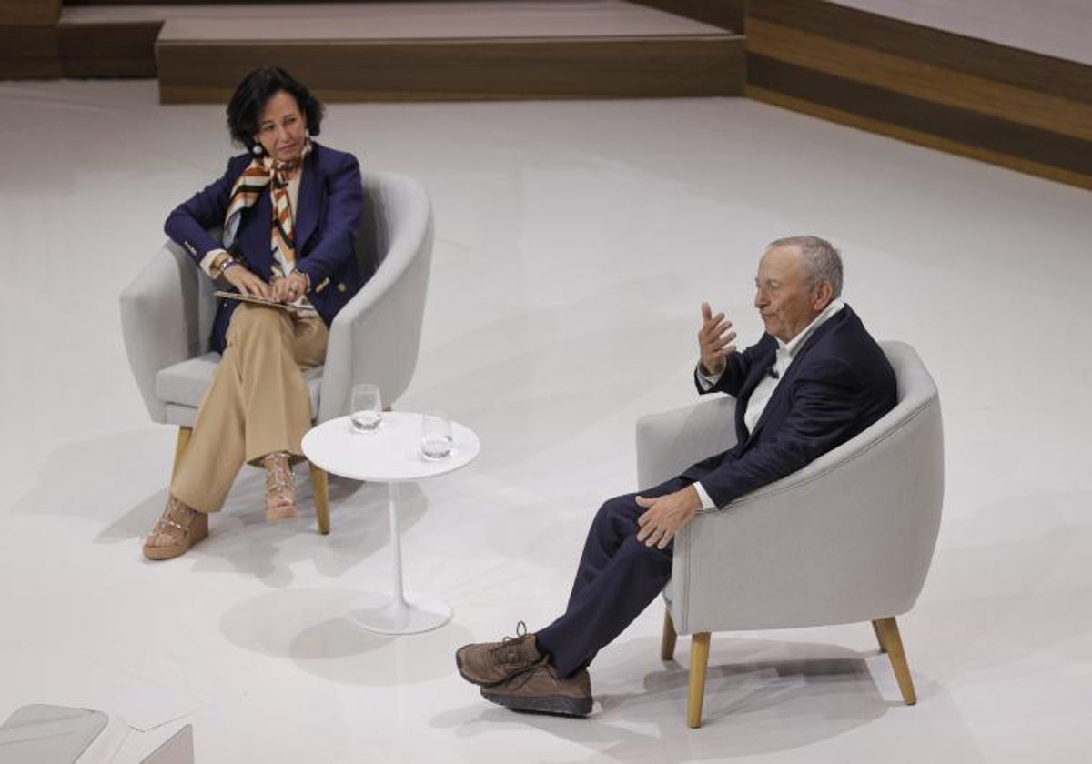 La presidenta del Banco de Santander, Ana Botín y Larry Summers, presidente emérito de la Universidad de Harvard