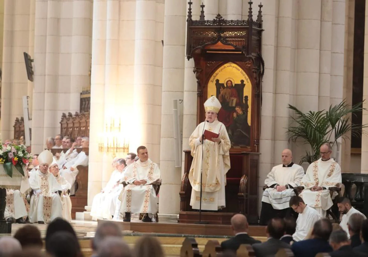 Osoro, durante la eucaristía de acción de gracias celebrada este sábado en la catedral de la Almudena