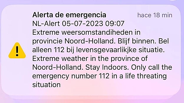 Alerta que ha enviado el gobierno a Ana Costales, española viviendo en Ámsterdam