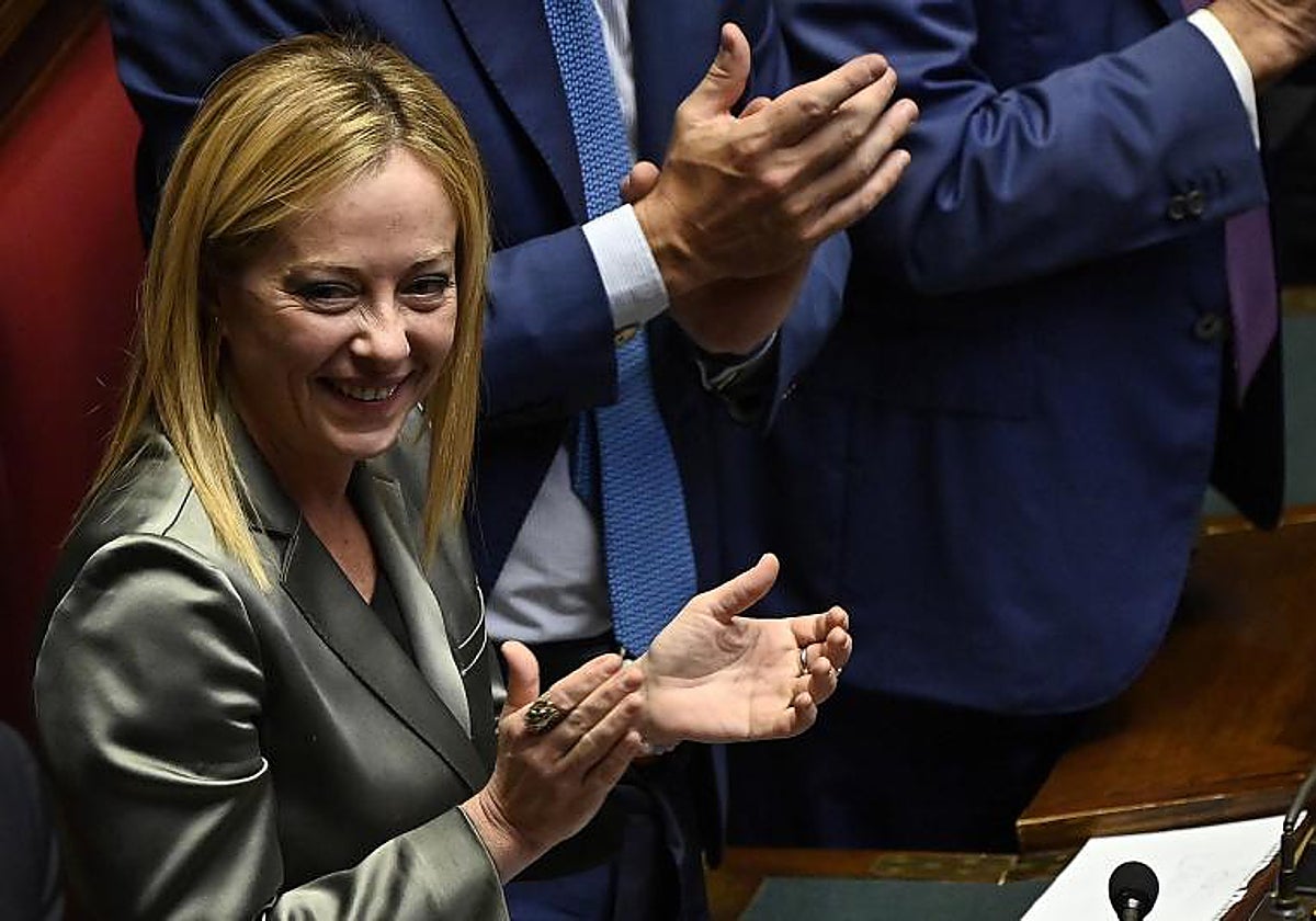 Giorgia Meloni en el parlamento italiano, el día que fue elegida como Primera Ministra
