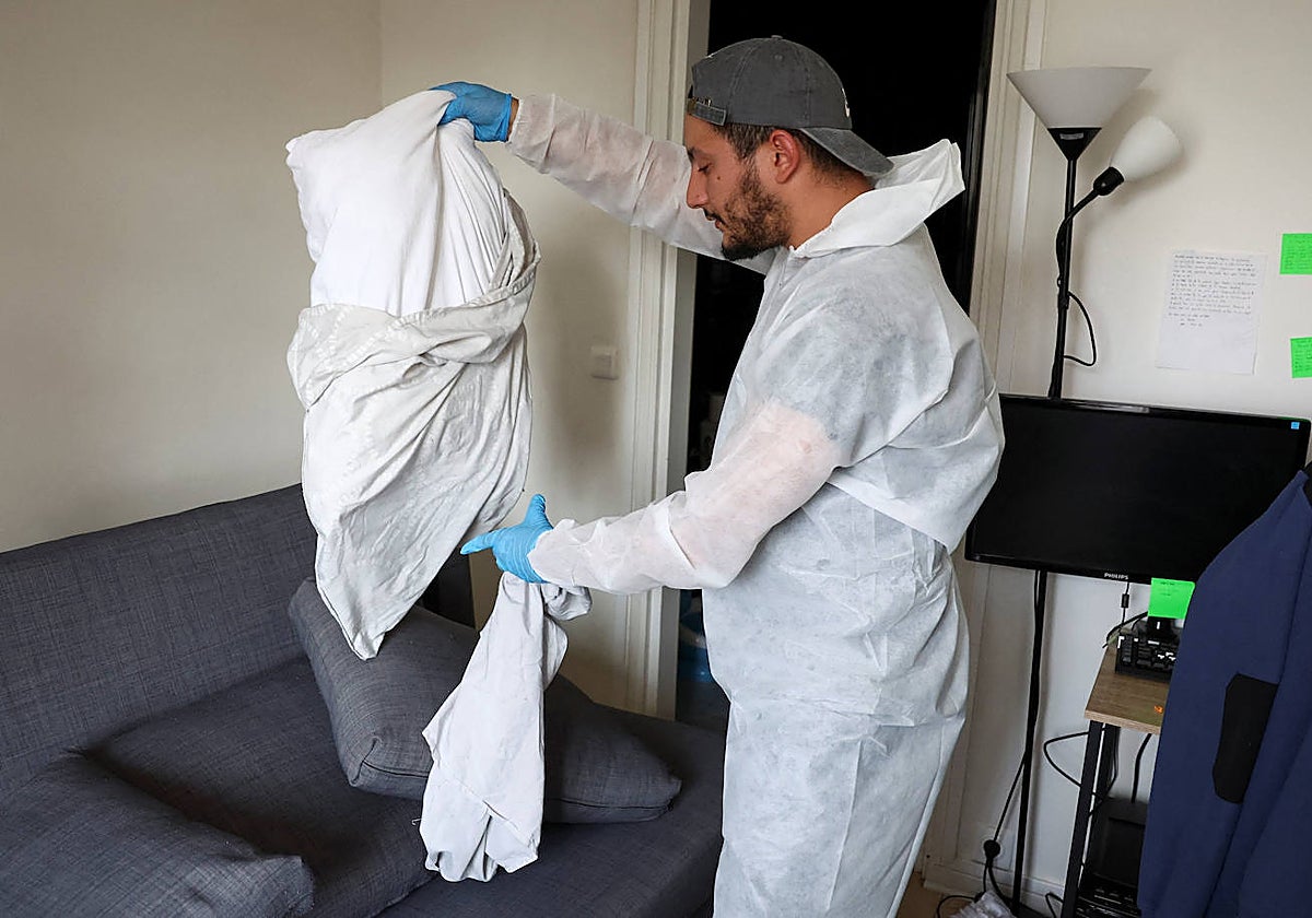 Un operario desinfecta un apartamento de París, invadido por los chinches