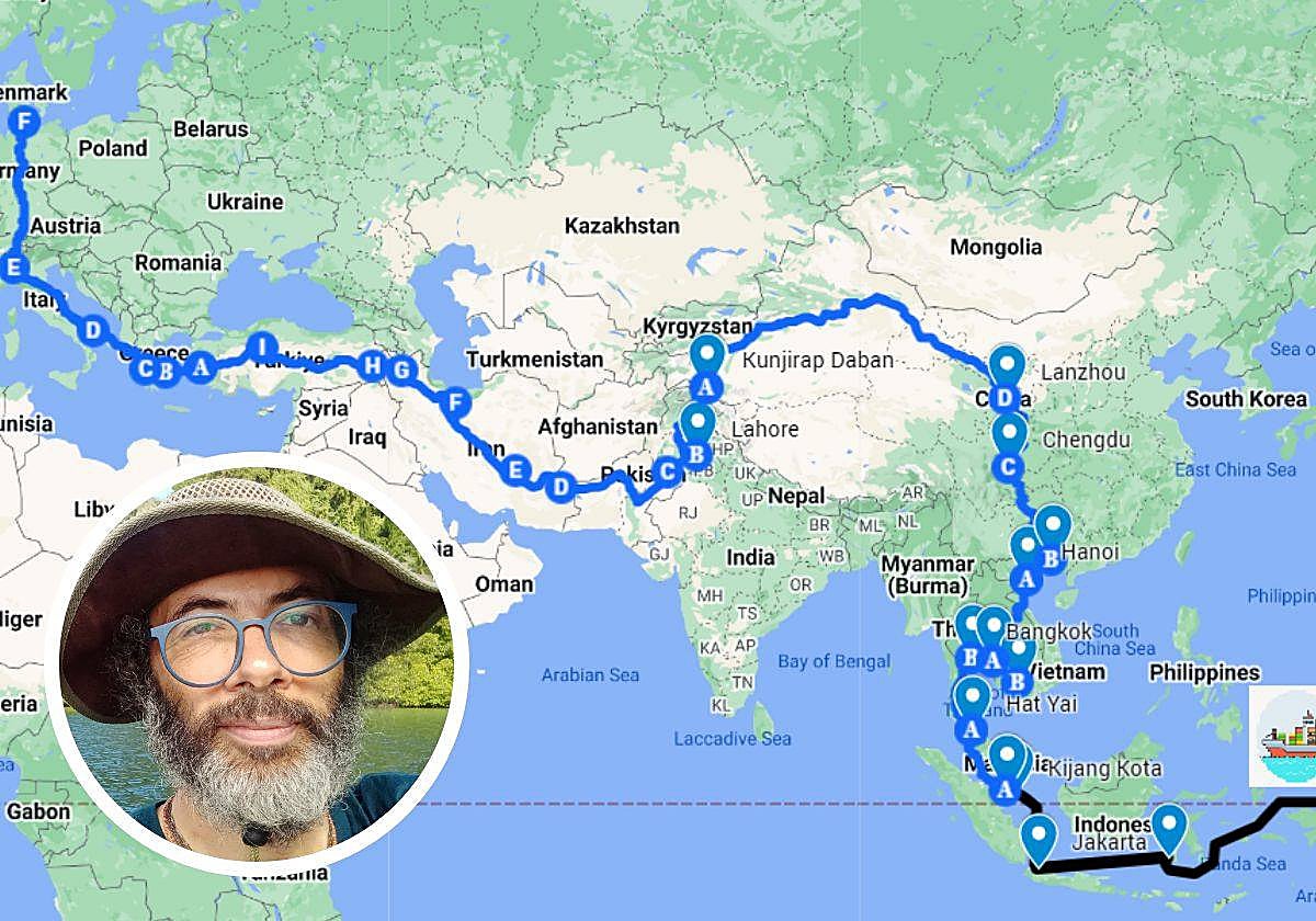 La travesía que tenía que tomar el investigador. A la izquierda, el científico Gianluca Grimalda