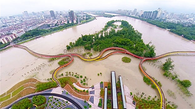 Inundación en la ciudad esponja de Jinhua, China
