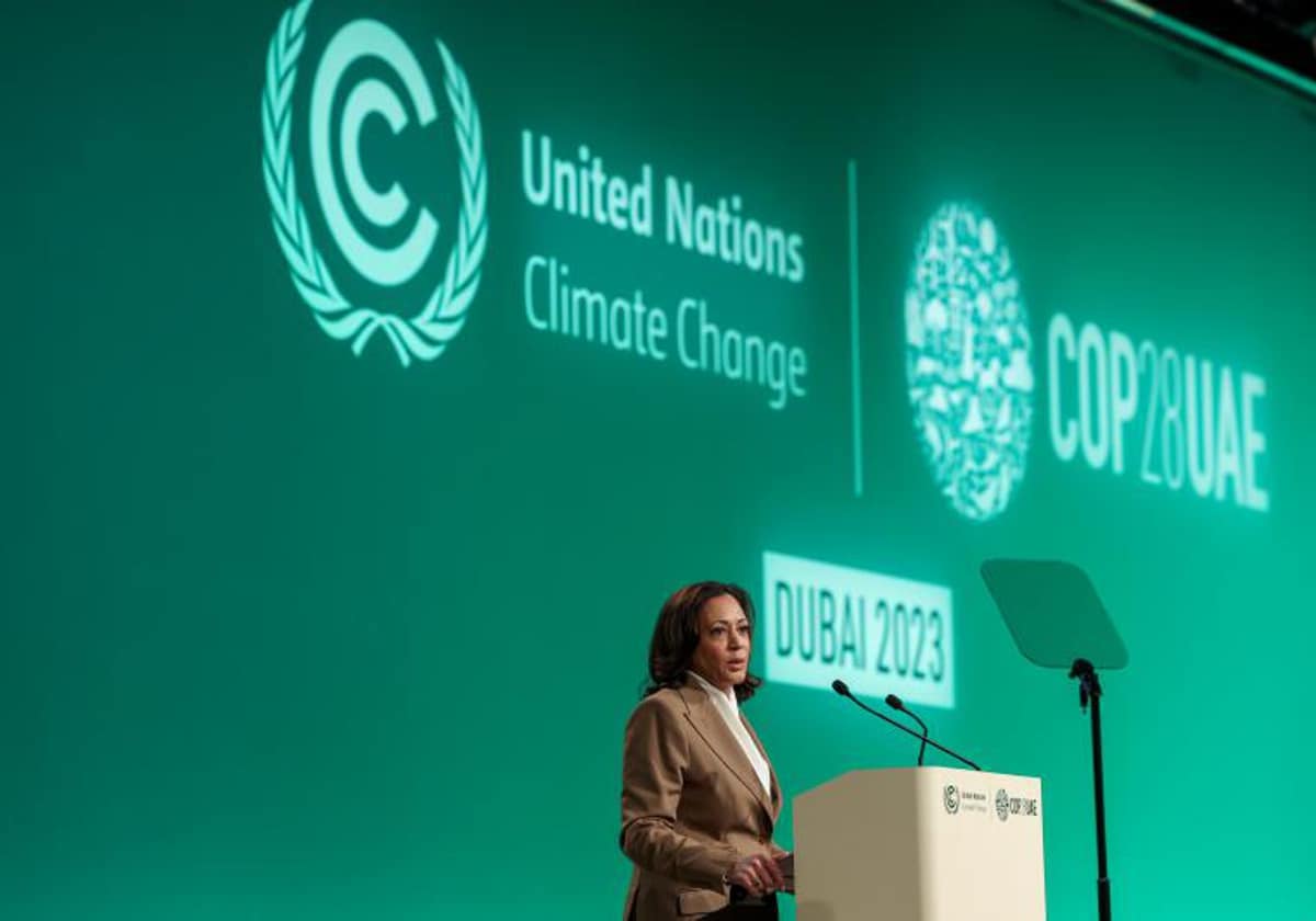 La vicepresidenta de Estados Unidos, Kamala Harris, este sábado en la COP28, en Dubái