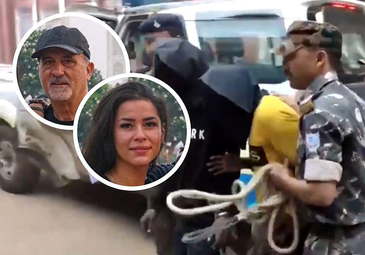 La pareja víctima de la agresión y algunos de los implicados en el caso en el momento de la detención