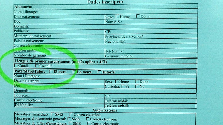 Formulario con las dos casillas para seleccionar castellano o catalán