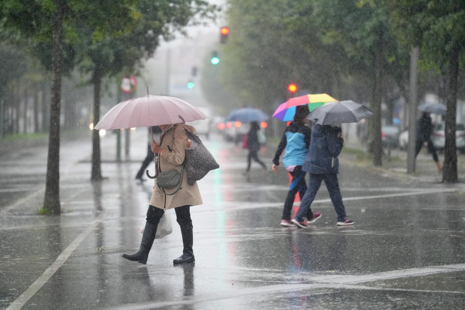 Varias personas caminan bajo la lluvia en Galicia