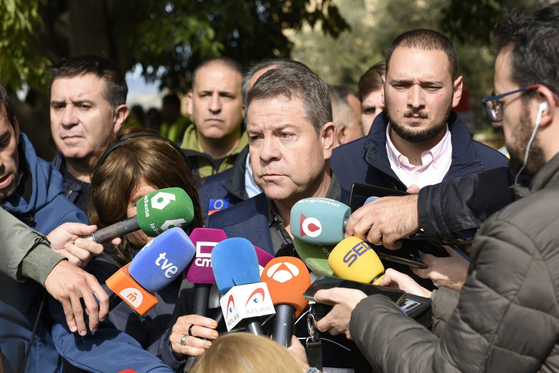 El presidente de Castilla la Mancha, Emiliano García Page, declara ante los medios de comunicación