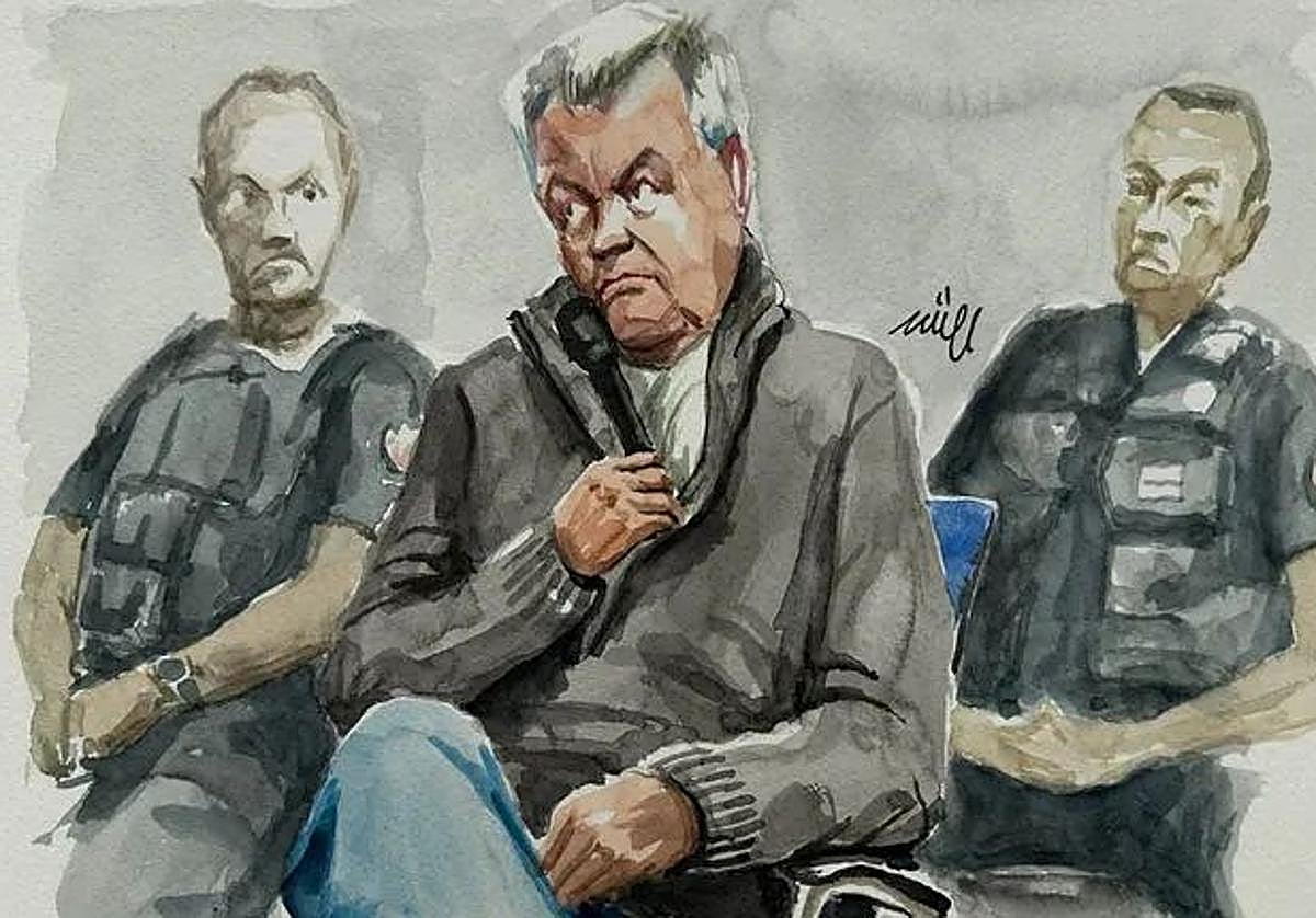 Ilustración del juicio contra Dominique Pelicot y otros 50 hombres por presunta violación a Gisèle Pelicot