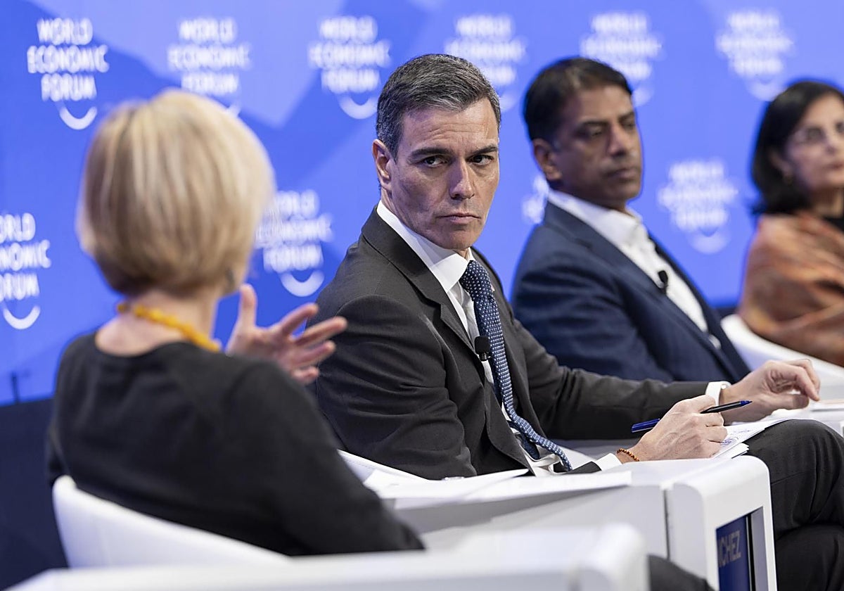 Pedro Sánchez en un momento de su intervención en el Foro de Davos