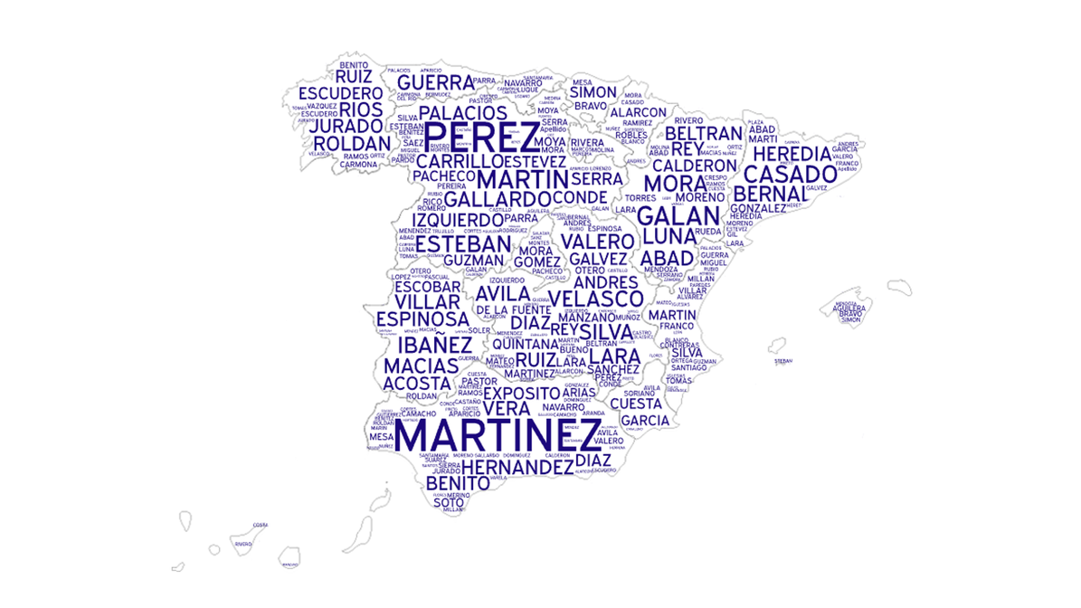 Mapa de los apellidos más frecuentes en España