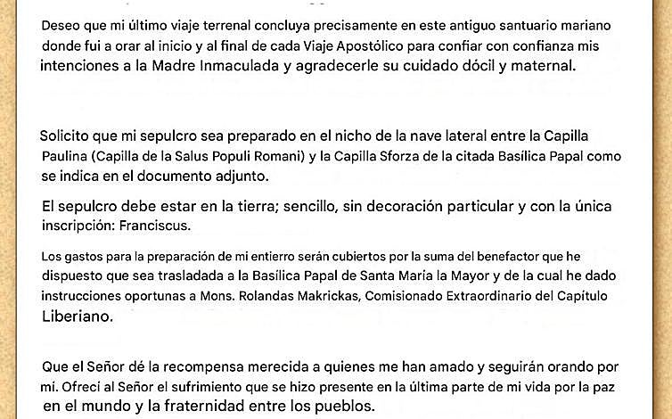 Imagen - El testamento del Papa Francisco: una tumba sencilla sobre la tierra y pagada por «un benefactor» anónimo
