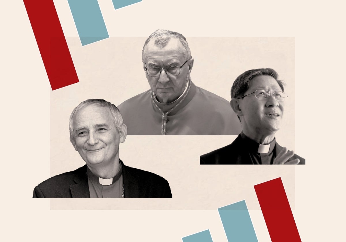 Matteo Zuppi (izquierda), Pietro Parolin (centro) y Luis Antonio Tagle (derecha) son algunos de los nombres que más suenan para suceder a Francisco