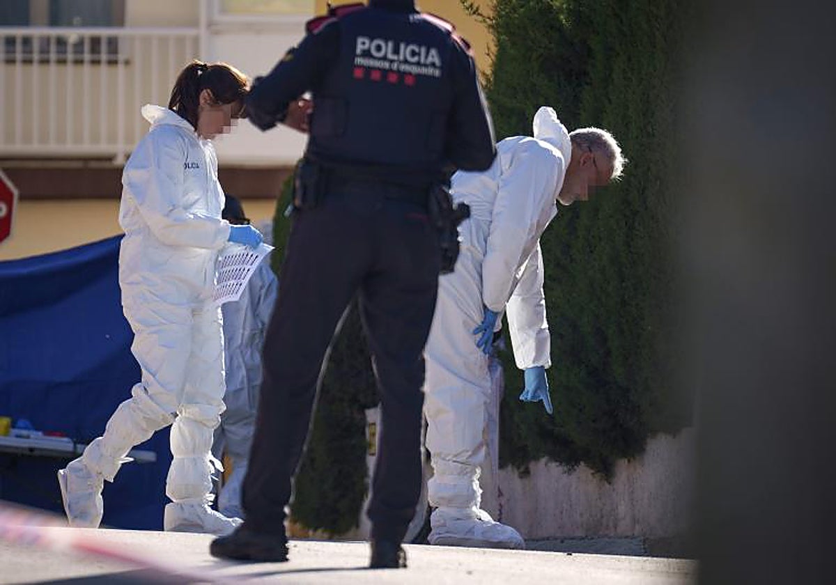 Agentes de la científica de los Mossos D'Esquadra analizan la zona del crimen de un menor de 5 años asesinado el año pasado en Girona por su padre