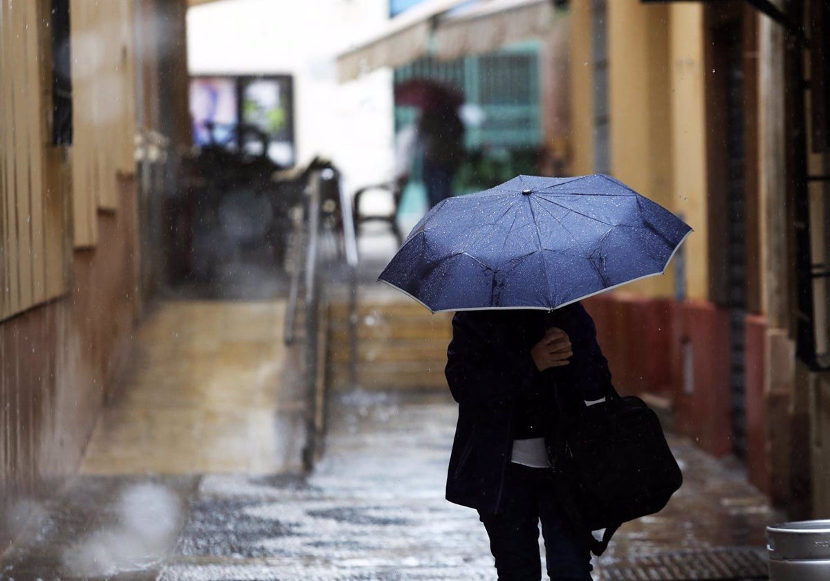 Una persona se protege de la lluvia en Málaga, en una imagen de archivo de marzo de este año