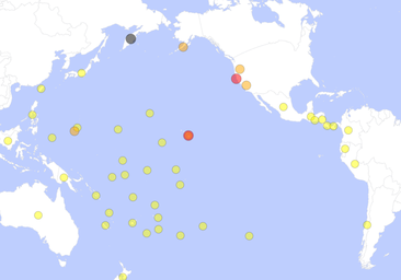 El mapa de las alertas de tsunami por el terremoto ocurrido en Rusia