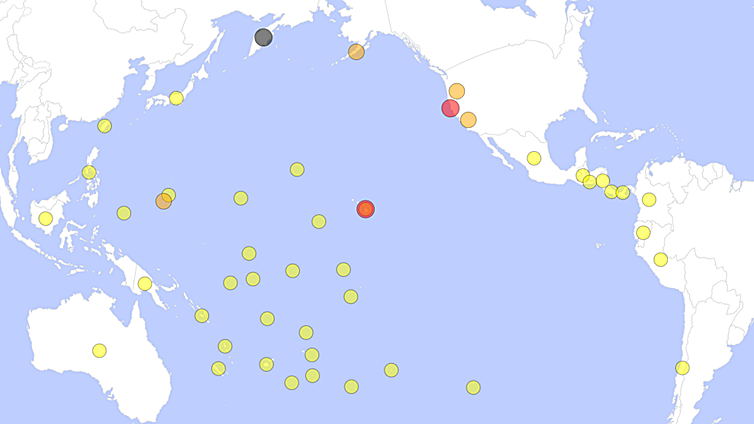 El mapa de las alertas de tsunami por el terremoto de Rusia