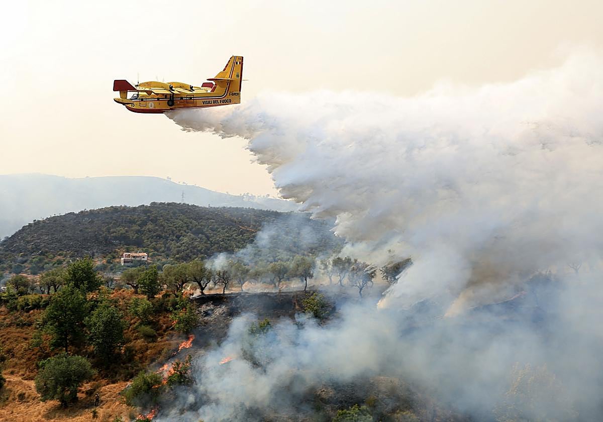 Avión de Canadair ayuda a extinguir un fuego en Albania, este verano