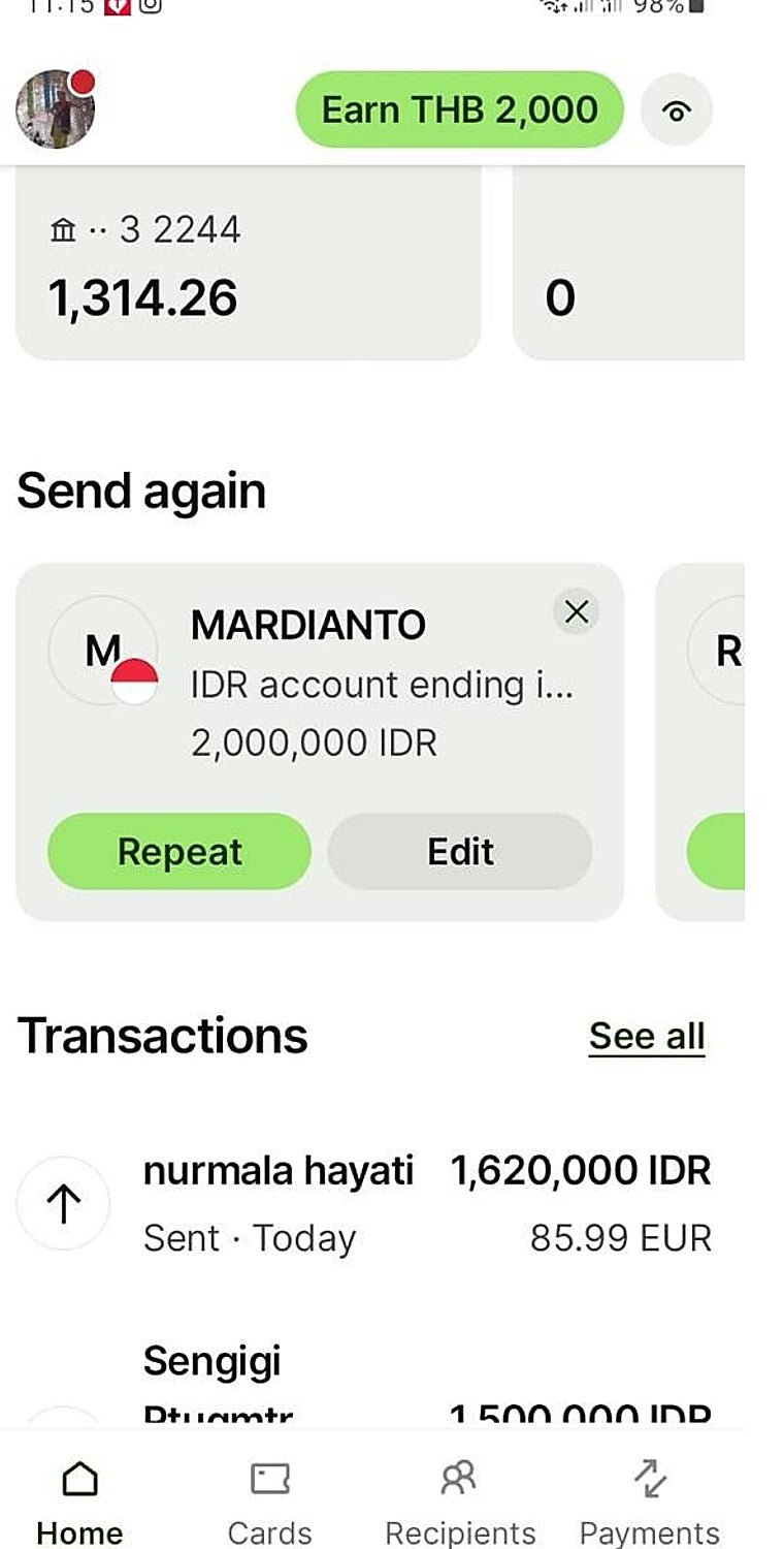 En la imagen, la transferencia que hizo Mati a Mala, la manager del hotel