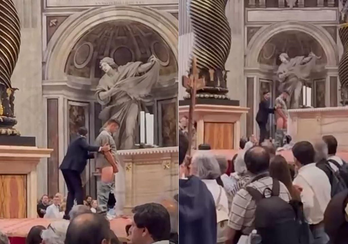 Un hombre se baja los pantalones y orina en el Altar de Confesión