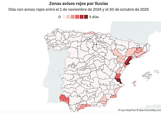 Los avisos por lluvias de la Aemet alcanzan una cifra récord un año después de la dana de Valencia