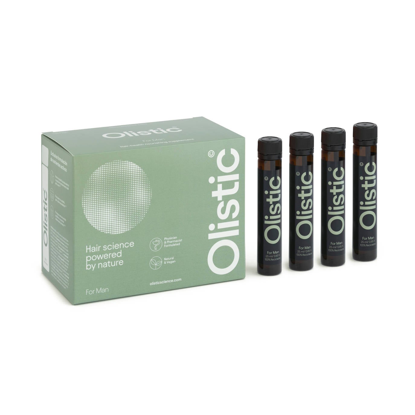 Olistic for Men (49 € con 28 dosis de 25 ml). Complemento nutricional para la caída del cabello masculino elaborado con los más potentes ingredientes naturales de eficacia probada. Recomendado para todas aquellas personas mayores de 18 años que quieran mejorar la salud y belleza de su cabello.