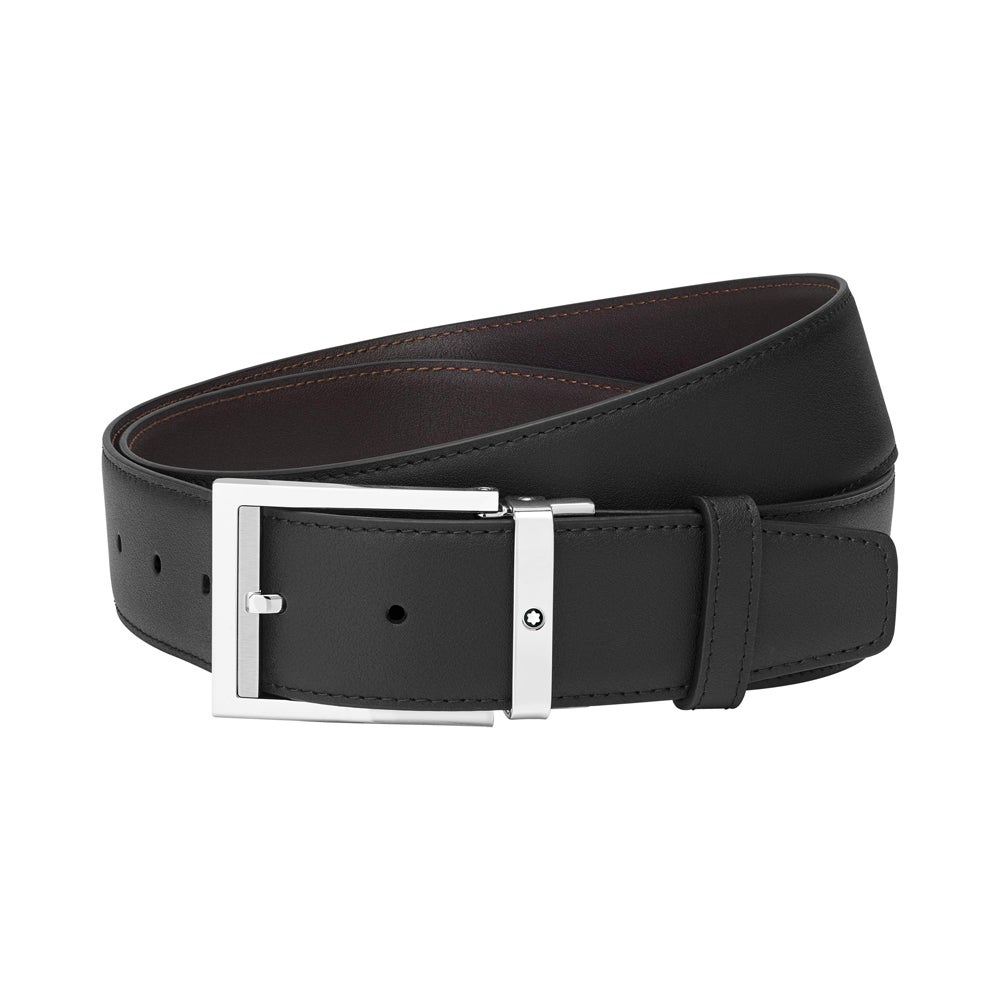 Cinturón de piel negra de 35 mm de Montblanc (355 €). De piel de vaca con hebilla rectangular con rodillo ruteniada brillante.Correa autoajustable de piel Montblanc Extreme 3.0 negra. Concebida para adoptar un look deportivo.